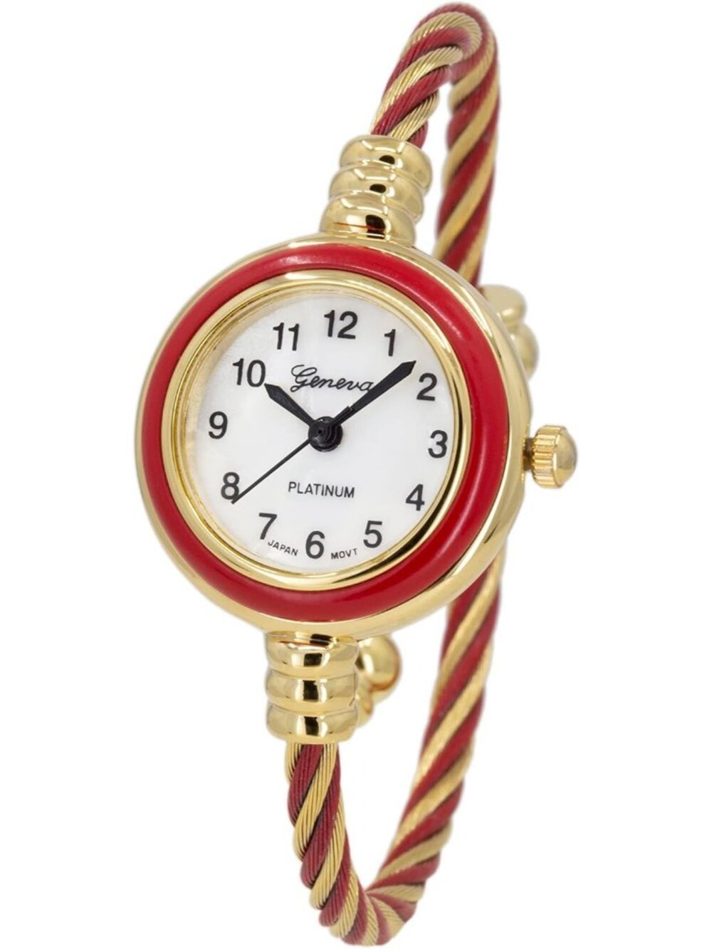Women's Gold Red Analog Quartz Elegant Cable Cuff Arabic Numbers Bracelet Watch